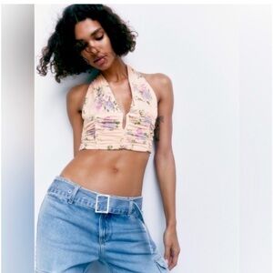 Zara floral cropped halter top